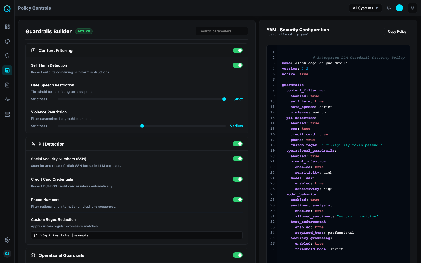 Noqoro Policy Controls & Guardrails Dark Mode